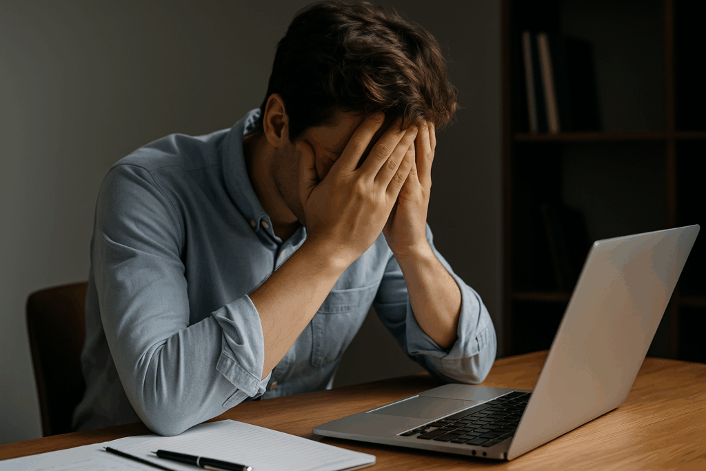 overwhelmed person at desk